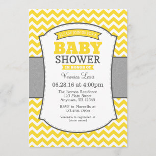 Yellow Grey Chevron Baby Shower Invitation