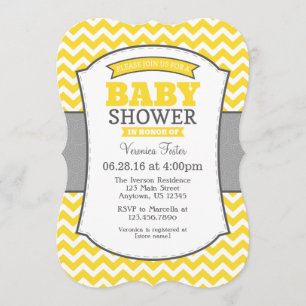 Yellow Grey Chevron Baby Shower Invitation