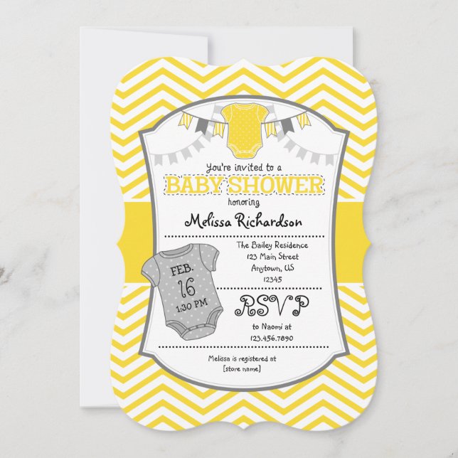 Yellow Grey Chevron Baby Shower Invitation (Front)
