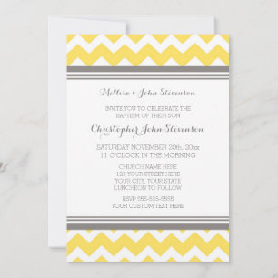 Yellow Grey Chevron Baptism Invitation