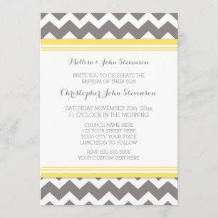 Yellow Grey Chevron Baptism Invitation