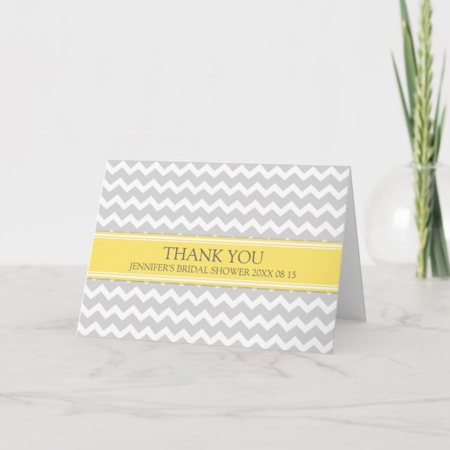 Yellow Grey Chevron Bridal Shower Thank You Card (Front)