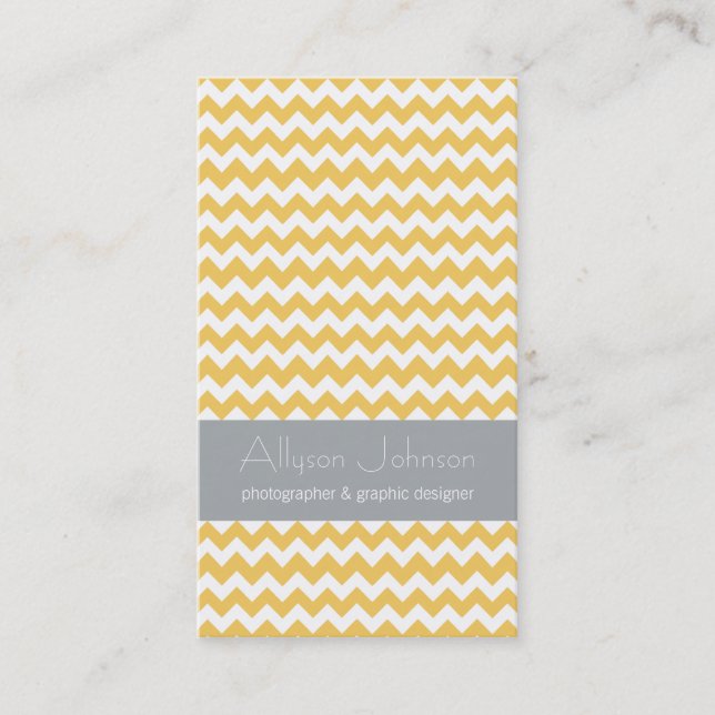Yellow & Grey Chevron Design Business Cards (Front)
