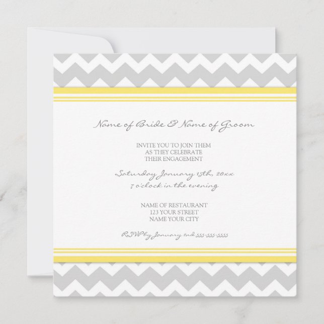 Yellow Grey Chevron Engagement Party Invitations (Front)