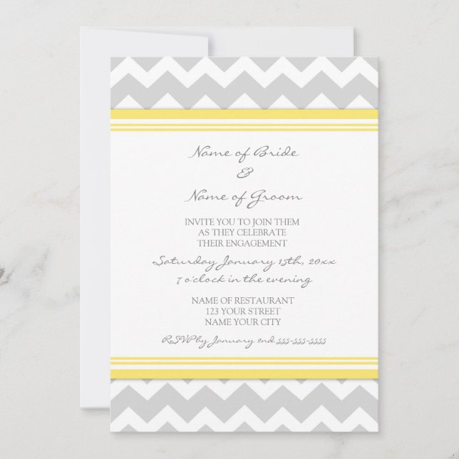 Yellow Grey Chevron Engagement Party Invitations (Front)