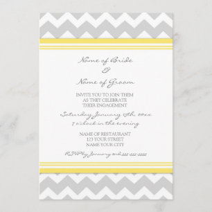 Yellow Grey Chevron Engagement Party Invitations