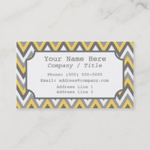 Yellow Grey Chevron Label Business Card