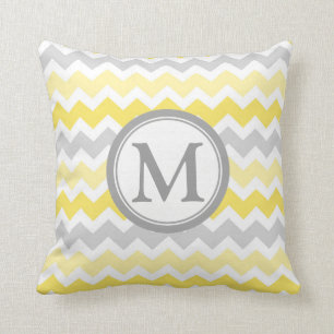 Yellow Grey Chevron Monogram Decorative Pillow
