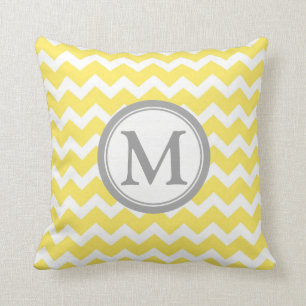 Yellow Grey Chevron Monogram Decorative Pillow
