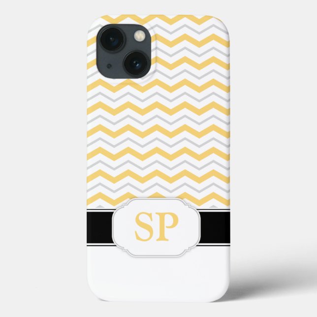 Yellow & Grey Chevron Monogram iPad 2/3/4 Case (Back)