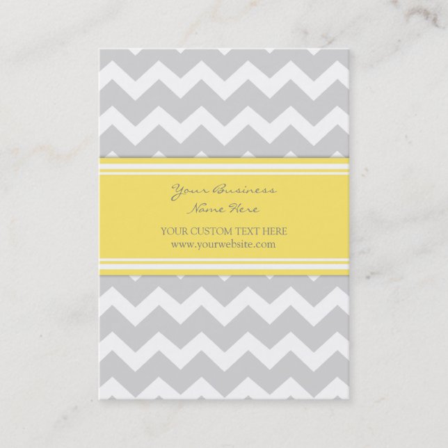 Yellow Grey Chevron Retro Business Cards (Front)