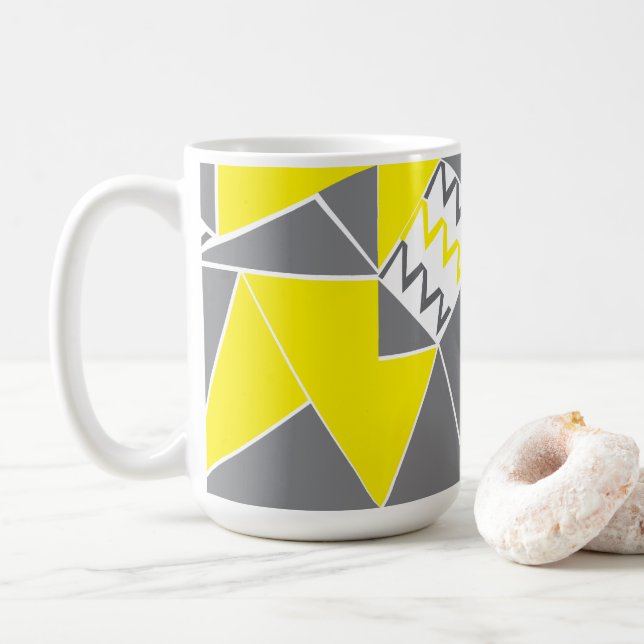 Yellow Grey Chevron Stripe Geometric Pattern Coffee Mug (With Donut)