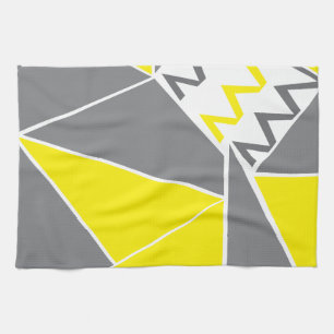 Yellow Grey Chevron Stripe Geometric Tea Towel