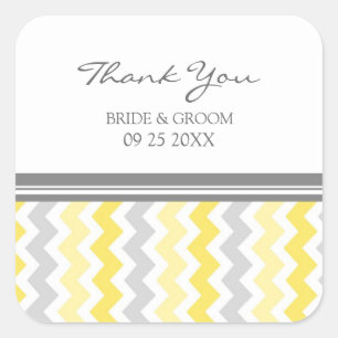 Yellow Grey Chevron Thank You Wedding Favour Tags