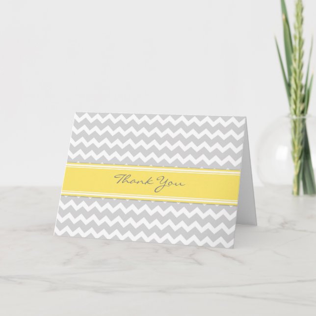 Yellow Grey Chevron Wedding Thank You Card (Front)