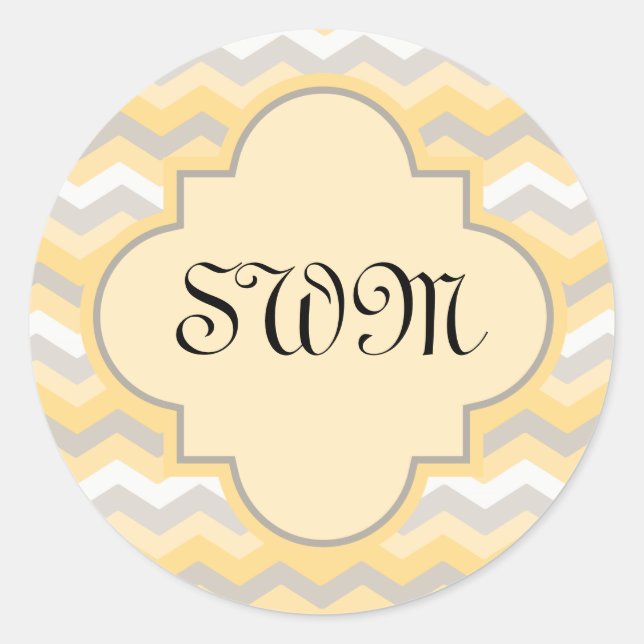 Yellow/Grey Chevron Zigzag Classic Round Sticker (Front)