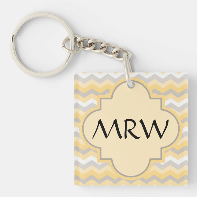 Yellow/Grey Chevron Zigzag Key Ring (Front)
