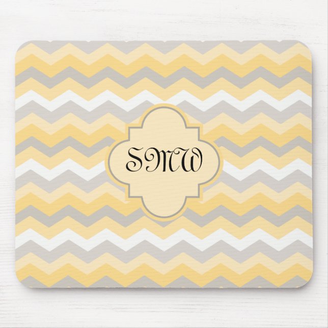 Yellow/Grey Chevron Zigzag Mouse Pad (Front)