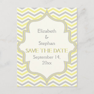 Yellow grey chevron zigzag wedding Save the Date Announcement Postcard