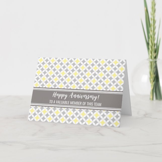 Yellow Grey Circles Employee Anniversary Card (Front)