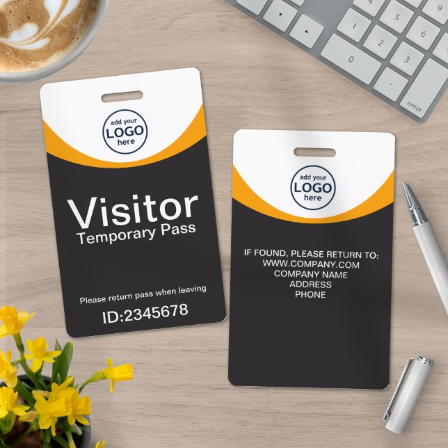 Yellow Grey Corporate Visitor Pass ID Custom Logo  Badge (Creator Uploaded)