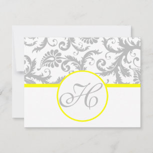 Yellow & Grey Damask RSVP Insert Card