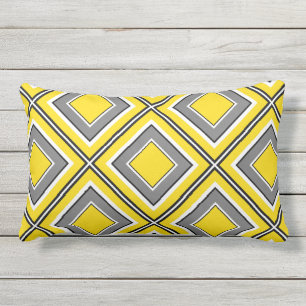 Yellow Grey Diamond Geometric Lumbar Cushion