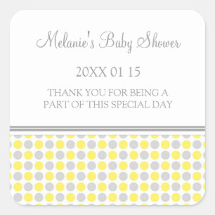Yellow Grey Dots Baby Shower Favour Stickers