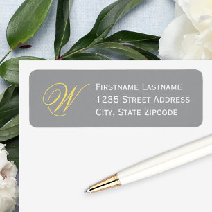 Yellow Grey Elegant Script Monogram Address Return Address Label