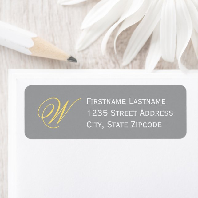 Yellow Grey Elegant Script Monogram Return Address Label (Insitu)