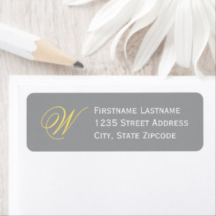 Yellow Grey Elegant Script Monogram Return Address Return Address Label