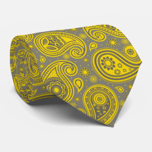 Yellow, grey elegant vintage paisley pattern tie