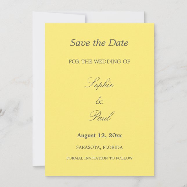 Yellow Grey Elegant Wedding Save the Date (Front)