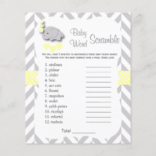 Yellow & Grey Elephant Baby Shower - Scramble Flyer