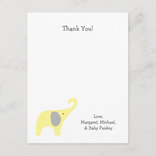 Yellow Grey Elephant Baby Shower Thank You Notes