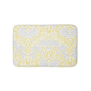 Yellow Grey Floral Damask Pattern Bath Mat