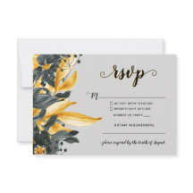 Yellow & Grey Floral Elegant Script Modern Wedding