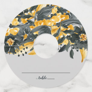 Yellow + Grey Floral Elegant Wedding Seating Wine Glass Tag