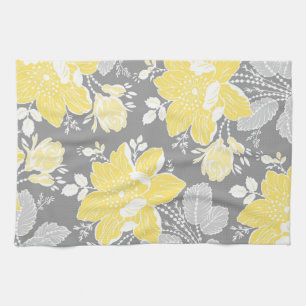 Yellow Grey Floral Kitchen Cloth Towel