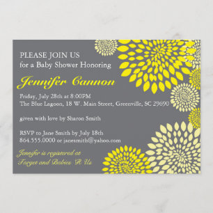 Yellow Grey Floral Modern Baby Shower Invitations