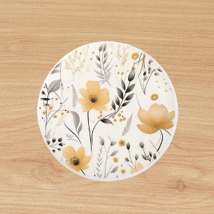 Yellow grey floral pattern ceramic knob
