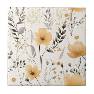 Yellow grey floral pattern ceramic tile