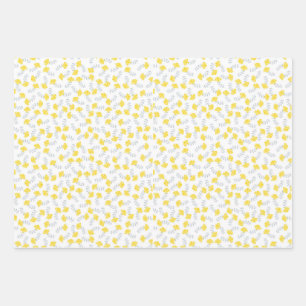 Yellow Grey Floral Pattern Wrapping Paper Sheet