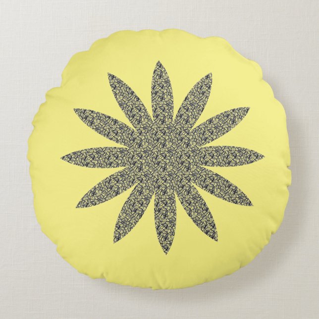 Yellow Grey Floral Patterns Flower Themed Cool Round Cushion (Front)