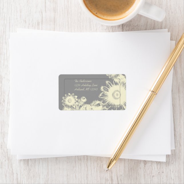 Yellow & Grey Flower Charcoal Return Address Label (Insitu)