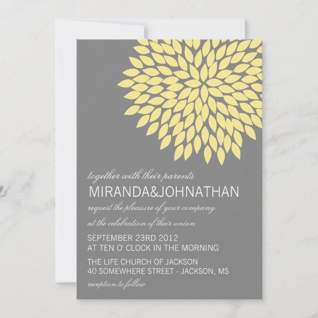 Yellow & Grey Flower Design Wedding Invitations (Front)