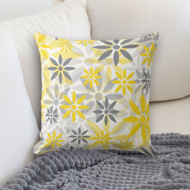 Yellow Grey Flower Graphic Pattern Cushion (Creator Uploaded)