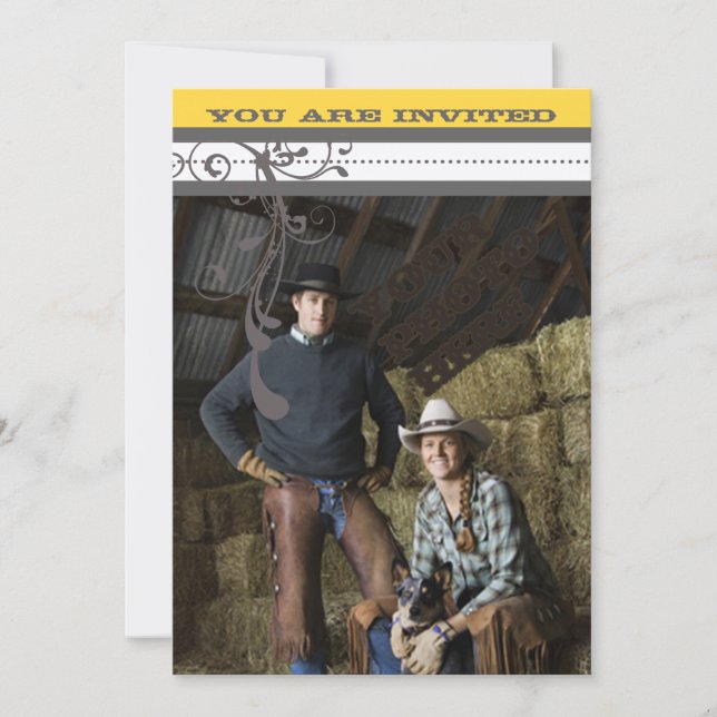 Yellow & Grey Funky Swirls Wedding Save the Date (Front)