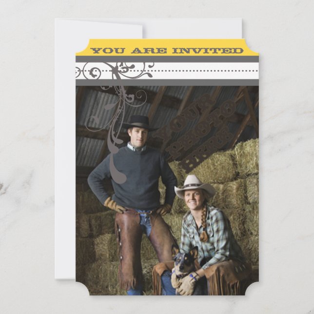 Yellow & Grey Funky Swirls Wedding Save the Date (Front)