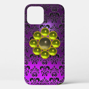 YELLOW GREY GEMSTONE MON Purple Black Damask iPhone 12 Case